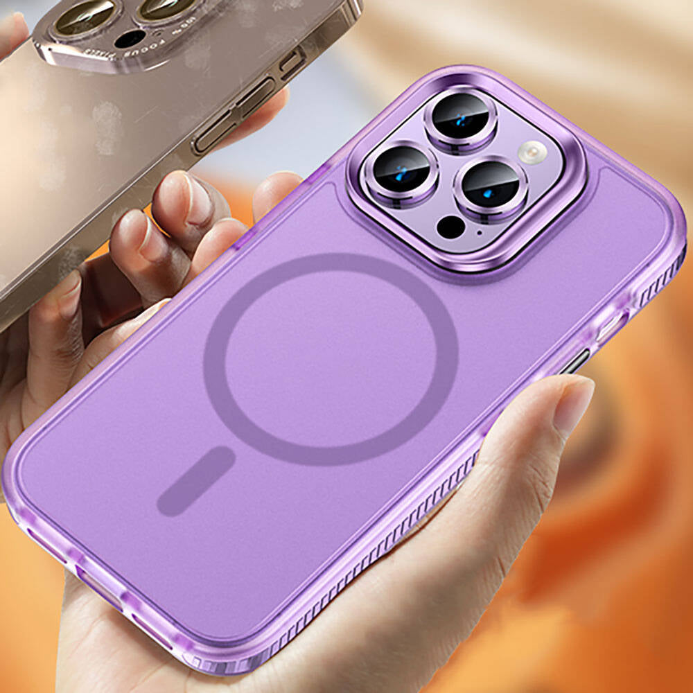 Apple iPhone 15 Pro Kılıf Airbagli Magsafe Wireless Şarj Özellikli Lens Koruyuculu Mnc Klaptika Kapak-Mavi