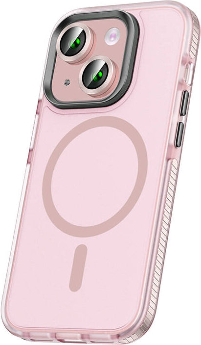 Apple iPhone 15 Kılıf Airbagli Magsafe Wireless Şarj Özellikli Lens Koruyuculu Mnc Klaptika Kapak-Pembe