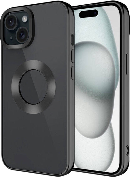 Apple iPhone 15 Kılıf Tek Kamera Çerçeveli Logo Gösteren Mnc Omega Kapak-Siyah