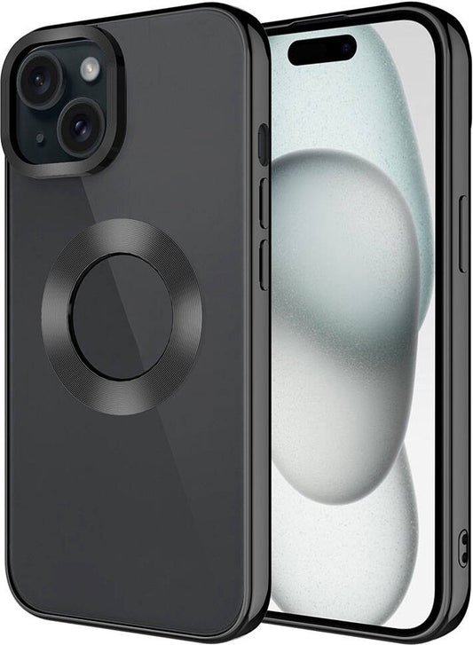 Apple iPhone 15 Kılıf Tek Kamera Çerçeveli Logo Gösteren Mnc Omega Kapak-Siyah