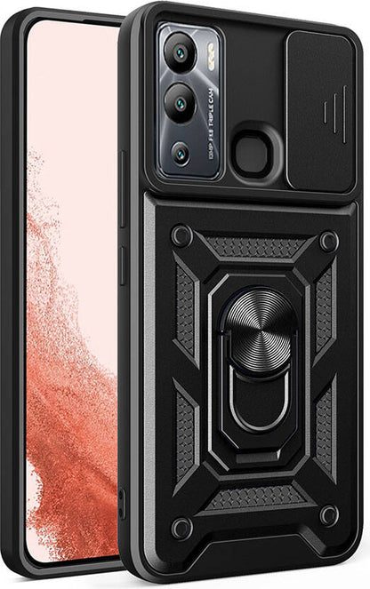 Infinix Hot 20I Kılıf Magnetik Standlı Kamera Korumalı Mnc Sürgülü Vega Kapak-Siyah