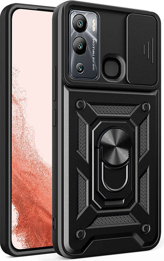 Infinix Hot 20I Kılıf Magnetik Standlı Kamera Korumalı Mnc Sürgülü Vega Kapak-Siyah