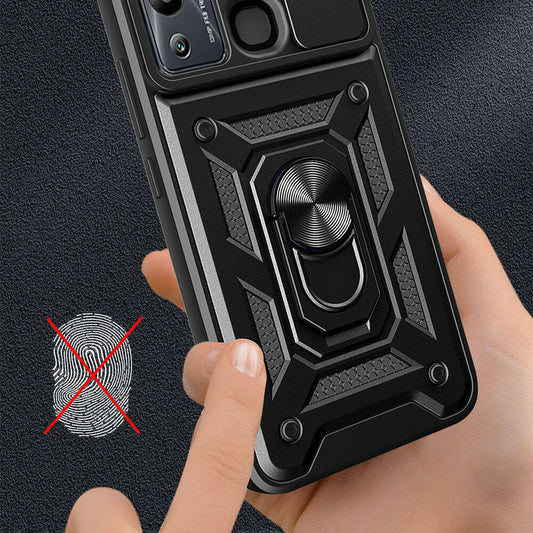 Infinix Hot 20I Kılıf Magnetik Standlı Kamera Korumalı Mnc Sürgülü Vega Kapak-Siyah