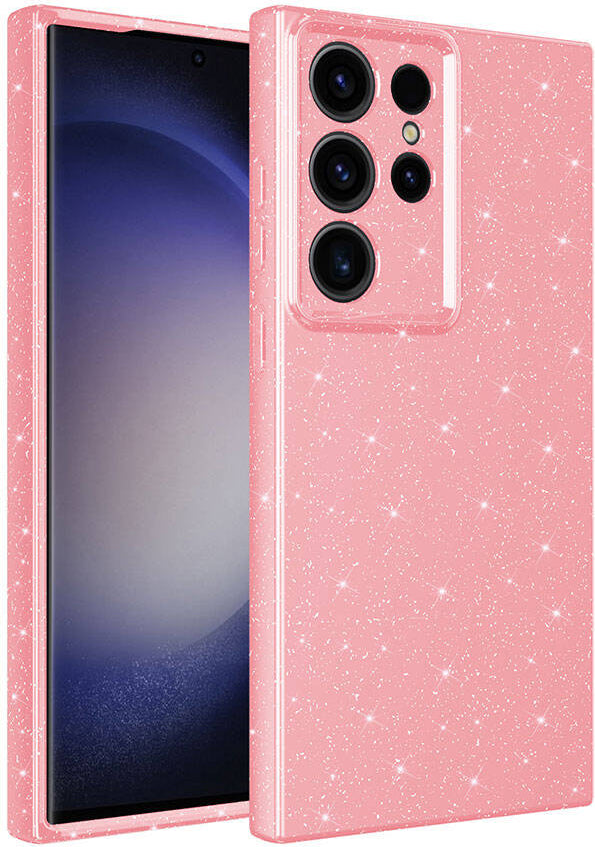 Galaxy S24 Ultra Kılıf Kamera Korumalı Simli Lüks Mnc Koton Kapak-Pembe