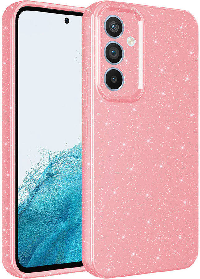 Galaxy A35 Kılıf Kamera Korumalı Simli Lüks Mnc Koton Kapak-Pembe