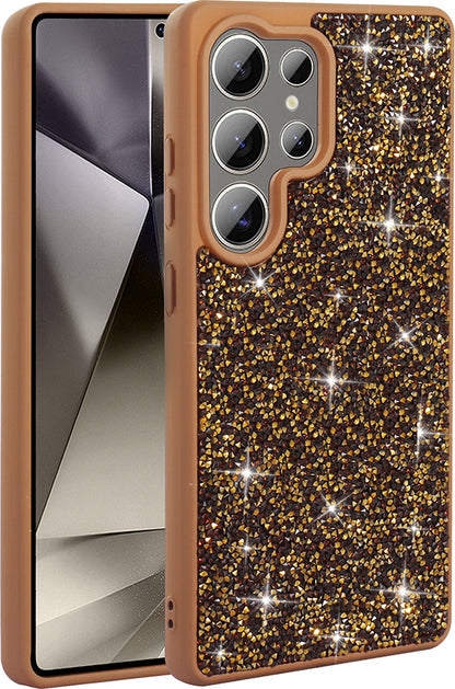 Galaxy S22 Ultra Kılıf Parlak Taşlı Tasarım Mnc Pırlanta Kapak - Gold
