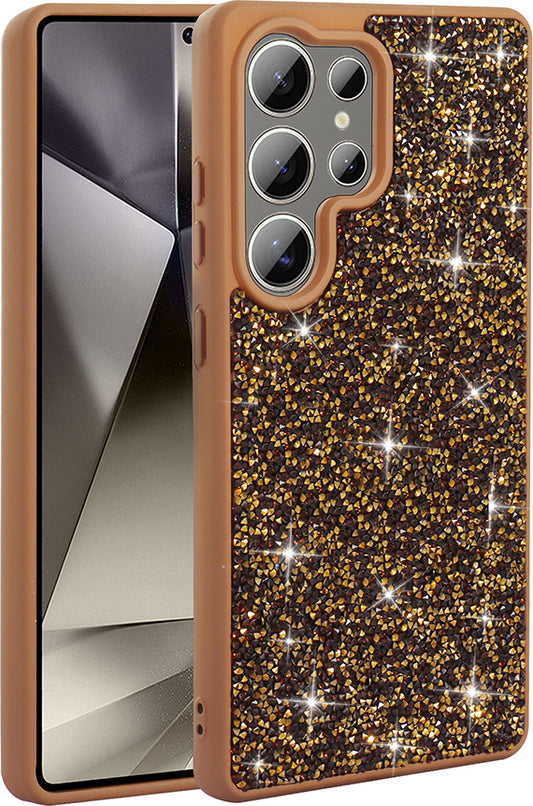 Galaxy S22 Ultra Kılıf Parlak Taşlı Tasarım Mnc Pırlanta Kapak - Gold