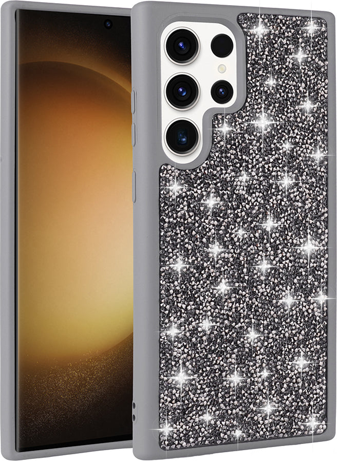 Galaxy S22 Ultra Kılıf Parlak Taşlı Tasarım Mnc Pırlanta Kapak - Gold