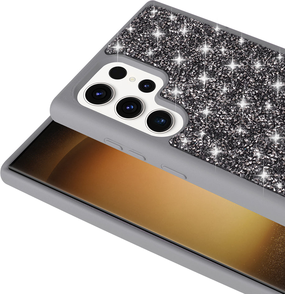 Galaxy S22 Ultra Kılıf Parlak Taşlı Tasarım Mnc Pırlanta Kapak - Gold