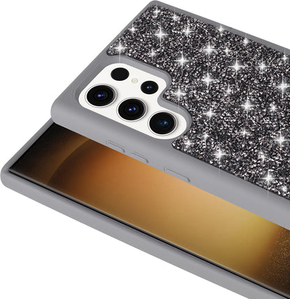 Galaxy S22 Ultra Kılıf Parlak Taşlı Tasarım Mnc Pırlanta Kapak - Gold