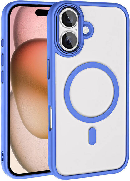 Apple iPhone 16 Plus Kılıf Wireless Şarj Özellikli Mnc Krom Magsafe Silikon Kapak-Mavi