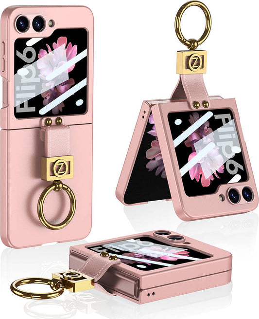 Galaxy Z Flip 6 Kılıf Mnc Z Harfli Yüzüklü Kıpta Kapak-Pembe