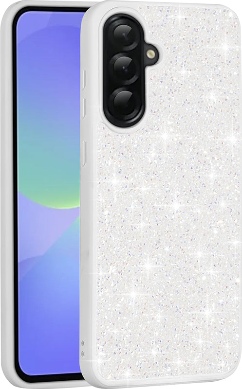 Galaxy A56 Kılıf Parlak Taşlı Tasarım Mnc Pırlanta Kapak - Beyaz