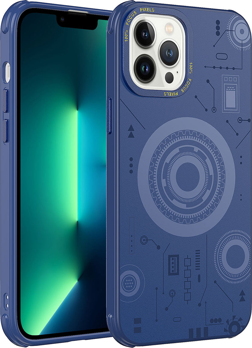 iPhone 13 Pro Max Uyumlu Mnc Wireless Şarj Özellikli Desenli Hot Kapak-Gold