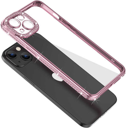 iPhone 13 Uyumlu Kamera Korumalı Taşlı Mnc Mina Kapak-Mavi