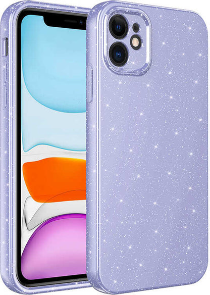iPhone 11 Kılıf Kamera Korumalı Simli Lüks Mnc Koton Kapak-Lila