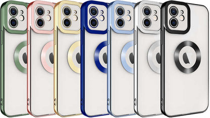 iPhone 12 Kılıf Kamera Korumalı Logo Gösteren Mnc Omega Kapak-Gold