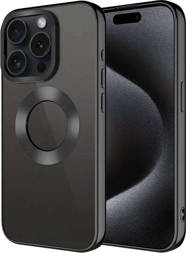 Apple iPhone 15 Pro Max Kılıf Tek Kamera Çerçeveli Logo Gösteren Mnc Omega Kapak-Siyah