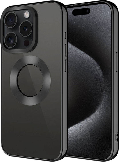 Apple iPhone 15 Pro Max Kılıf Tek Kamera Çerçeveli Logo Gösteren Mnc Omega Kapak-Siyah