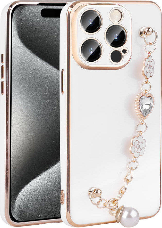 Apple iPhone 15 Pro Max Kılıf El Tutamaçlı Kamera Korumalı Mnc Taka Silikon Kapak-Beyaz