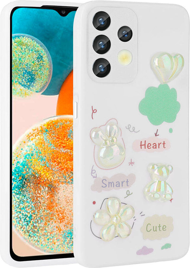 Galaxy A13 4g Kılıf Kabartma Figürlü Parlak Mnc Toys Silikon Kapak-Beyaz