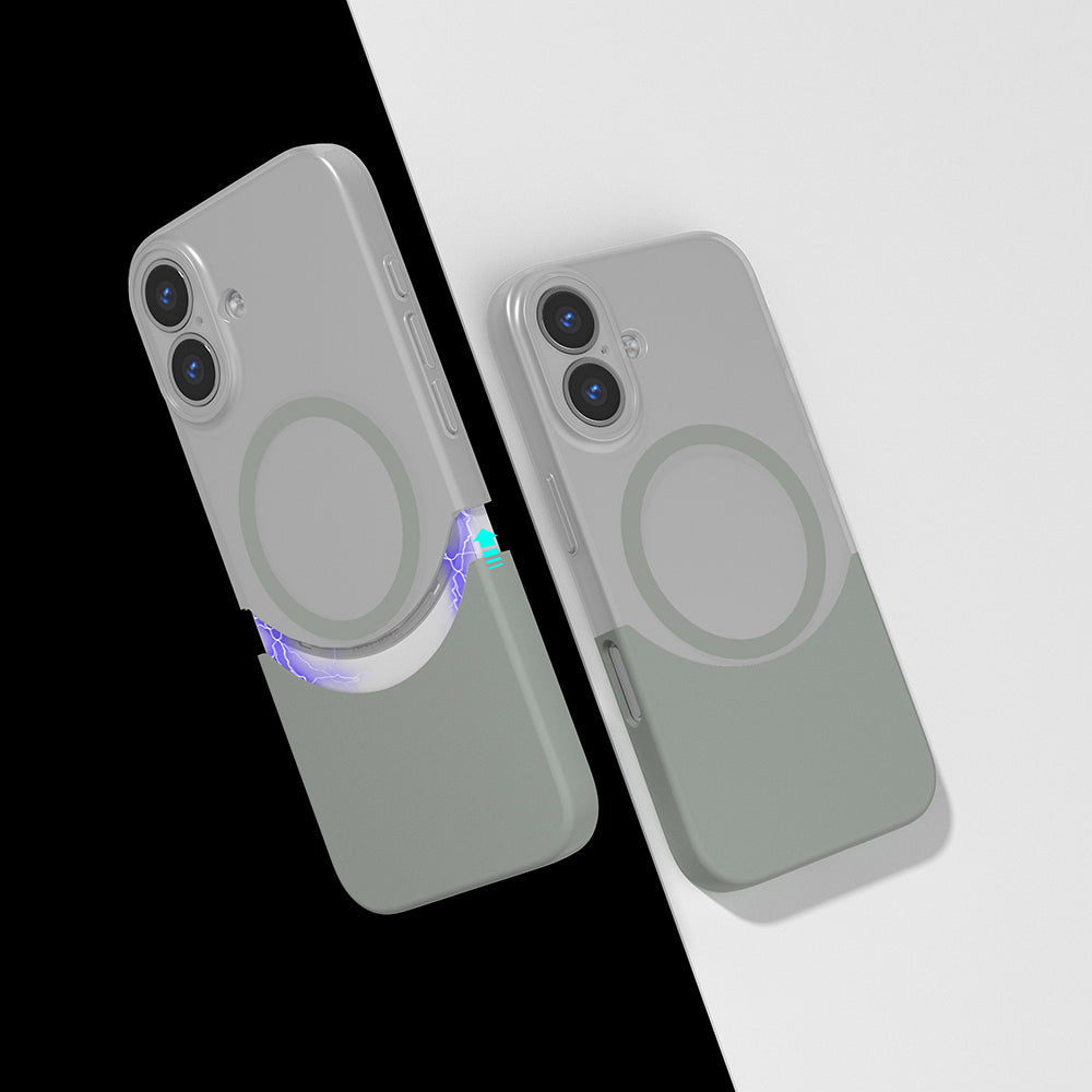iPhone 16 Plus Kılıf M-Safe Şarj Özellikli Mıknatıslı Mnc Duble Kapak - Gri