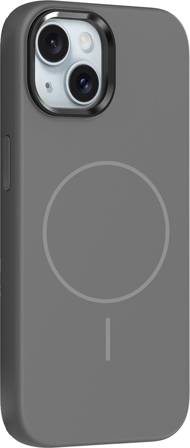 iPhone 14 Kılıf M-Safe Şarj Özellikli Metal Kamera Çerçeveli Mnc Edi Silikon Kapak - Koyu Gri