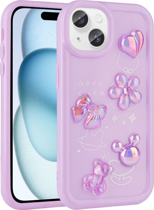 Apple iPhone 14 Plus Kılıf Kabartma Figürlü Parlak Mnc Toys Silikon Kapak-Mor