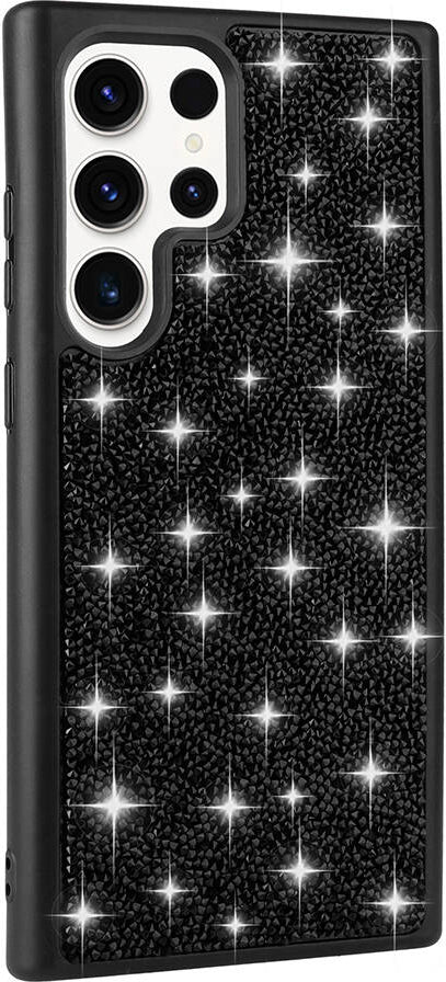 Galaxy S23 Ultra Kılıf Parlak Taşlı Tasarım Mnc Pırlanta Kapak-Siyah