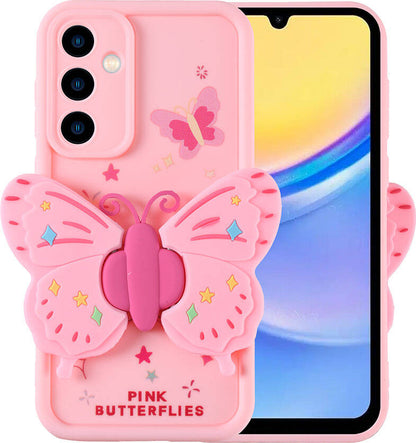 Galaxy A15 Kılıf Kamera Korumalı Figür Tasarımlı Mnc Kapya Kapak-Pembe Açık