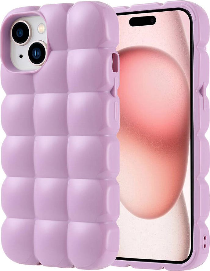 Apple iPhone 15 Kılıf Parlak Esnek Silikon Mnc Dom Dom Kapak-Lila