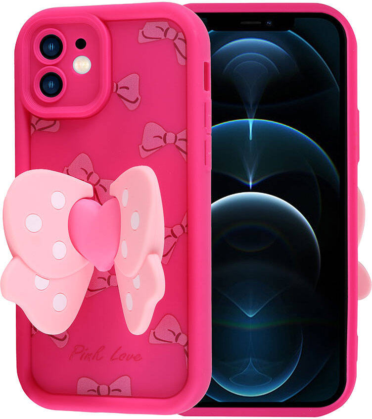 Apple iPhone 12 Kılıf Kamera Korumalı Figür Tasarımlı Mnc Kapya Kapak-Pembe Koyu