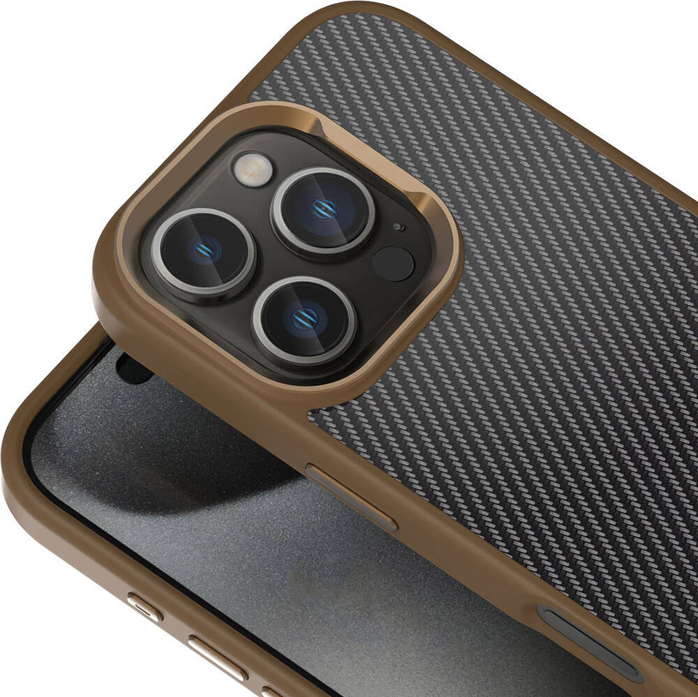 Apple iPhone 16 Pro Max Kılıf Karbon Fiber Görünümlü Parlak Kamera Çerçeveli Mnc Venus Kapak-Rose B