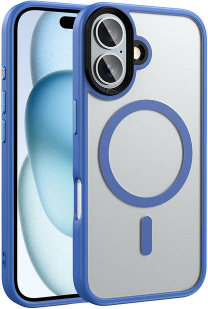Apple iPhone 16 Plus Kılıf Mat Arka Yüzey Wireless Şarj Özellikli Mnc Flet Magsafe Kapak-Mavi