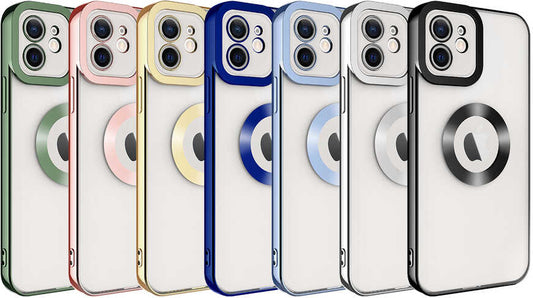 iPhone 12 Kılıf Kamera Korumalı Logo Gösteren Mnc Omega Kapak-Gümüş