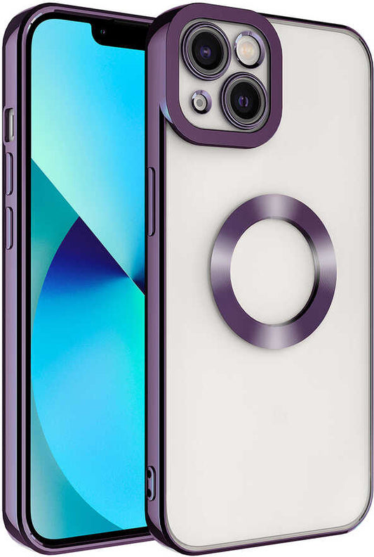 iPhone 13 Kılıf Kamera Korumalı Logo Gösteren Mnc Omega Kapak-Derin Mor