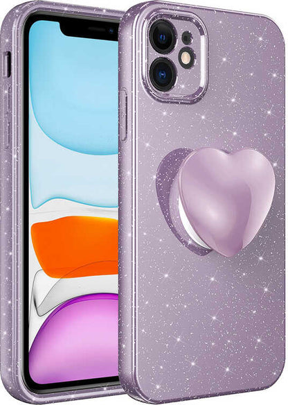 iPhone 11 Kılıf Kamera Korumalı Simli Pop Soketli Lüks Mnc Koton Soketli Kapak-Mor