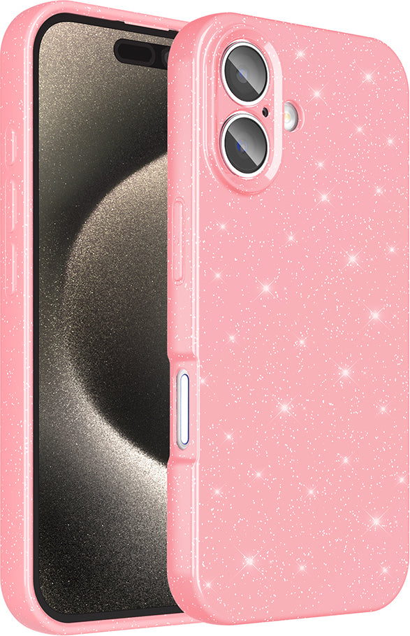 iPhone 16 Plus Kılıf Kamera Korumalı Simli Lüks Mnc Koton Kapak - Açık Pembe