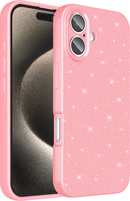 iPhone 16 Plus Kılıf Kamera Korumalı Simli Lüks Mnc Koton Kapak - Açık Pembe