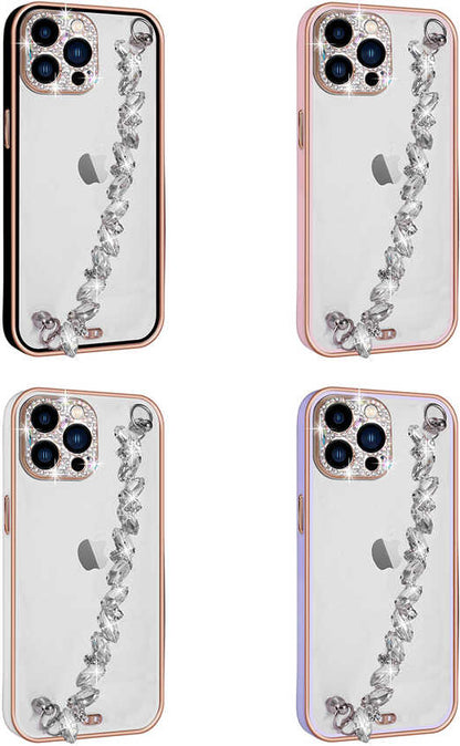 iPhone 13 Pro Uyumlu Taş Süslemeli Kamera Korumalı El Tutamaçlı Mnc Blazer Kapak-Lila