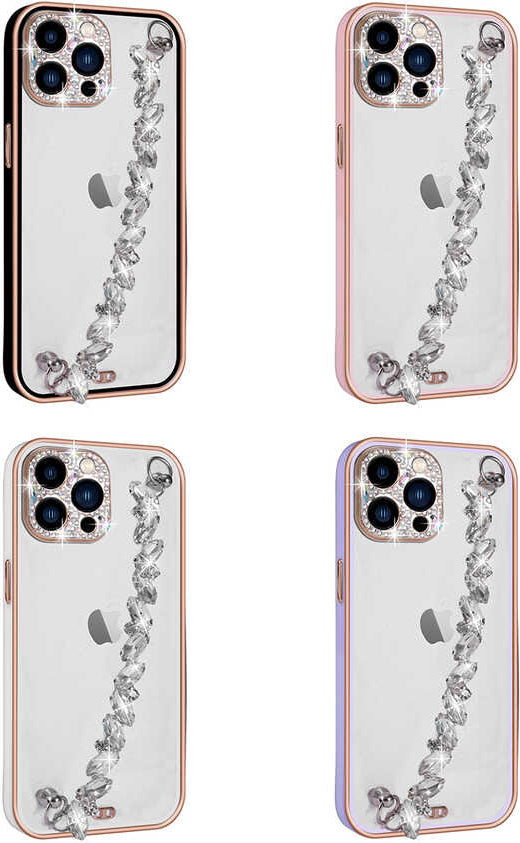 iPhone 13 Pro Uyumlu Taş Süslemeli Kamera Korumalı El Tutamaçlı Mnc Blazer Kapak-Lila