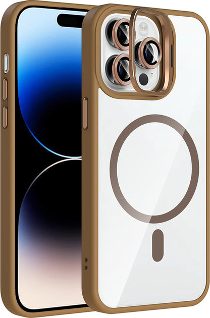 iPhone 14 Pro Max Kılıf Standlı ve Kamera Lens Hediyeli M-Safe Şarj Özellikli Mnc Etro Kapak - Dese