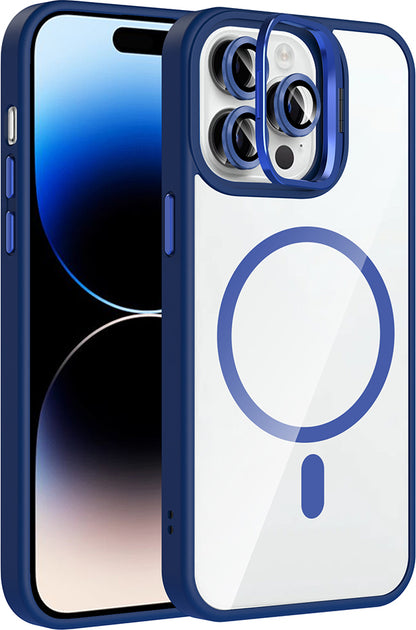iPhone 14 Pro Max Kılıf Standlı ve Kamera Lens Hediyeli M-Safe Şarj Özellikli Mnc Etro Kapak - Dese