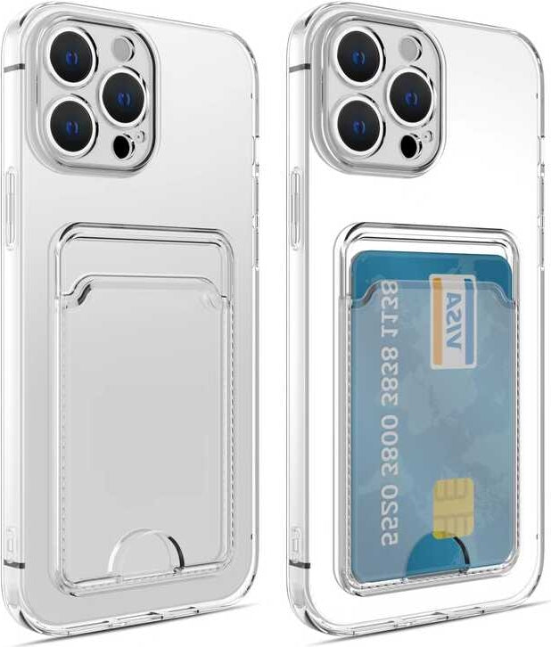 iPhone 12 Pro Max Kılıf Kartlıklı Şeffaf Mnc Setra Clear Silikon Kapak-Renksiz
