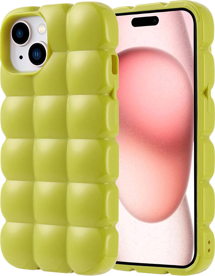 Apple iPhone 15 Kılıf Parlak Esnek Silikon Mnc Dom Dom Kapak-Yeşil