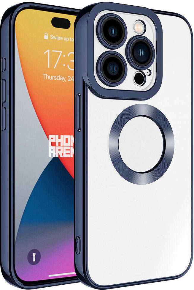 Apple iPhone 15 Pro Max Kılıf Kamera Korumalı Logo Gösteren Mnc Omega Kapak-Lacivert