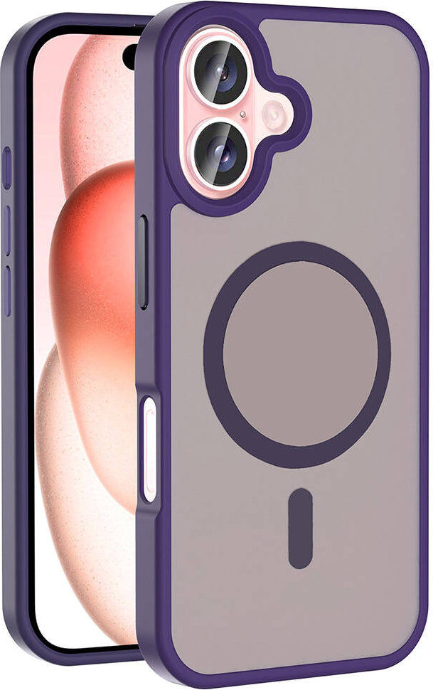 iPhone 16 Plus Kılıf Magsafe Şarj Özellikli Mat Arka Yüzey Mnc Sio Kapak-Derin Mor