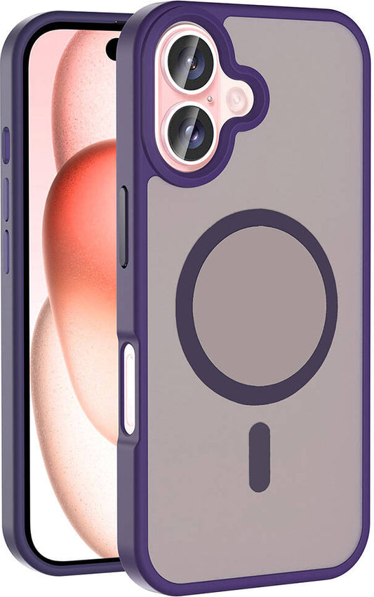 iPhone 16 Plus Kılıf Magsafe Şarj Özellikli Mat Arka Yüzey Mnc Sio Kapak-Derin Mor