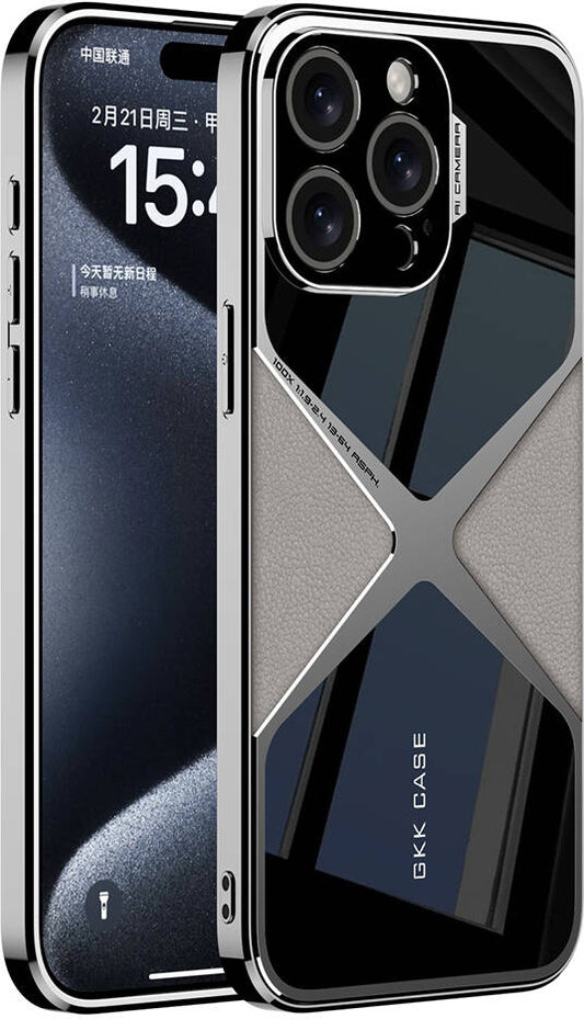 Apple iPhone 15 Pro Max Kılıf Ultra Ince Kamera Korumalı Pc + Deri Arka Yüzey Mnc X-Pro Kapak-Titan