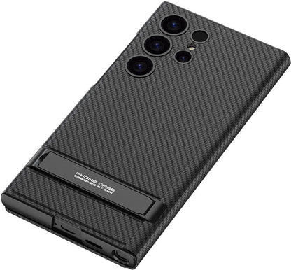 Galaxy S24 Ultra Kılıf Kamera Korumalı Karbon Tasarım Mnc Droga Standlı Kartlıklı Kapaklı Kılıf-Siy